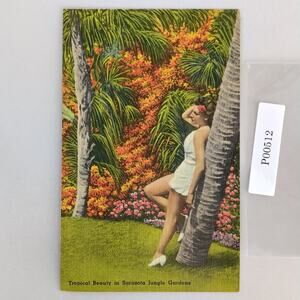 Tropical Beauty Sarasota Jungle Gardens Florida 1940s Linen Postcard 1946 Pinup